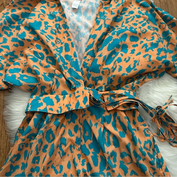 Agua Bendita orange green elastic waist v neck unlined Romper Size Medium - Picture 5 of 8